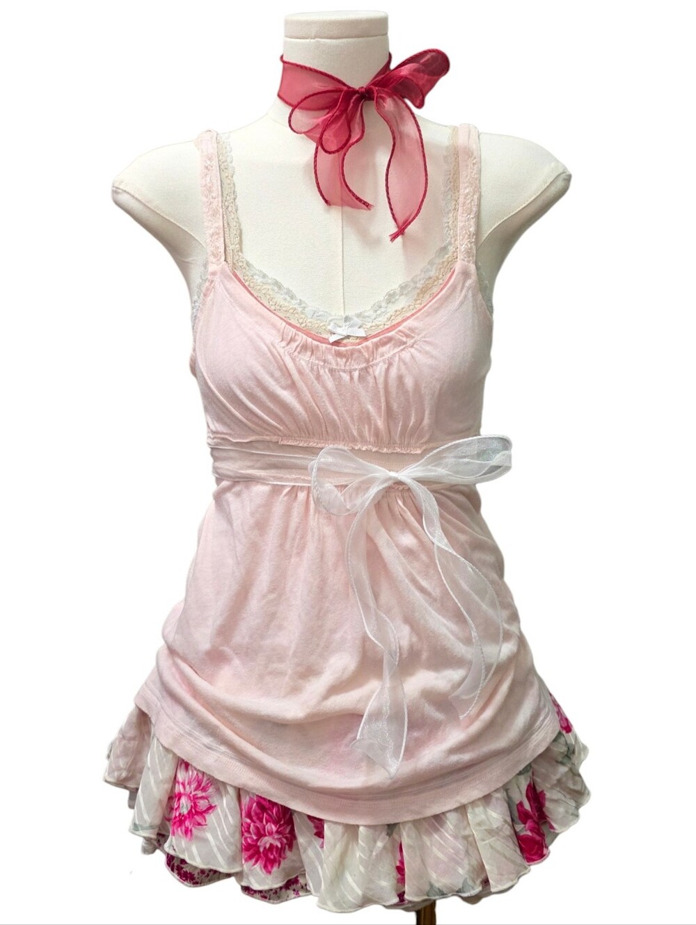 Abercrombie vintage light pink babydoll top with bow detail
